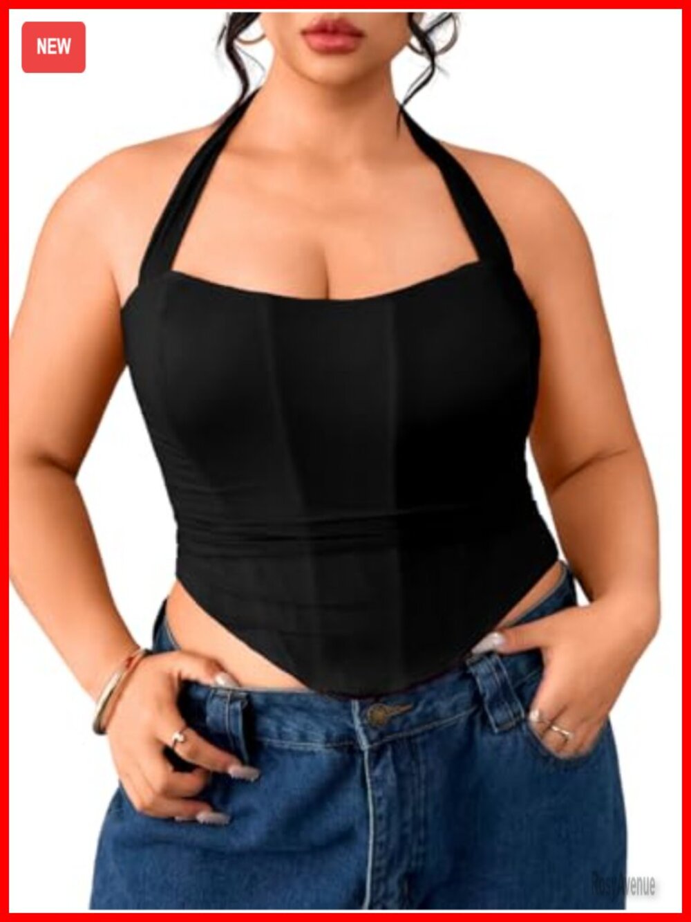 Plus Size Halter Corset Top Mesh Lace Up Crop Bustier Clubwear